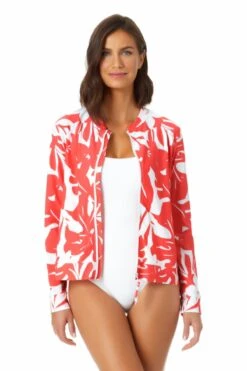 Anne Cole - Long Sleeve Zip Front Rash Guard Top
