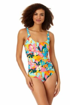 Anne Cole - Scoop Neck Shirred One Piece Swimsuit