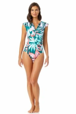 Anne Cole - Flutter Sleeve Zip Up Rash Guard One Piece Swimsuit -Chic Swimwear Shop 22MO07916 MULT 2768