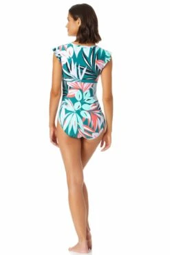 Anne Cole - Flutter Sleeve Zip Up Rash Guard One Piece Swimsuit -Chic Swimwear Shop 22MO07916 MULT 2779