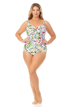 Anne Cole Plus - Twist Front Shirred One Piece Swimsuit -Chic Swimwear Shop 22PO00597 MULT 367