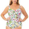 Anne Cole Plus - Twist Front Shirred One Piece Swimsuit -Chic Swimwear Shop 22PO00597 MULT 367 FRONT