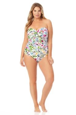 Anne Cole Plus - Twist Front Shirred One Piece Swimsuit -Chic Swimwear Shop 22PO00597 MULT 376