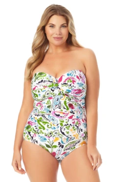 Anne Cole Plus - Twist Front Shirred One Piece Swimsuit -Chic Swimwear Shop 22PO00597 MULT 376 FRONT
