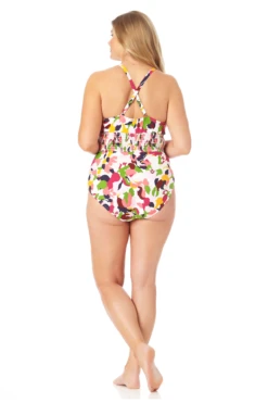 Anne Cole Plus - High Neck Smocked One Piece Swimsuit -Chic Swimwear Shop 22PO05263 MULT 053