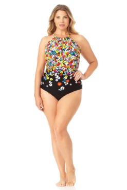 Anne Cole Plus - High Neck With Ruffle Straps One Piece Swimsuit -Chic Swimwear Shop 22PO06469 MULT 1123