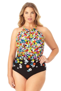 Anne Cole Plus - High Neck With Ruffle Straps One Piece Swimsuit