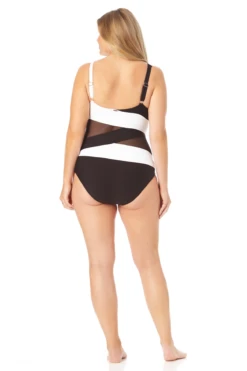 Anne Cole Plus - Mesh V Neck One Piece Swimsuit 11 Anne Cole Plus - Mesh V Neck One Piece Swimsuit -Chic Swimwear Shop 22PO07401 BKWH 141