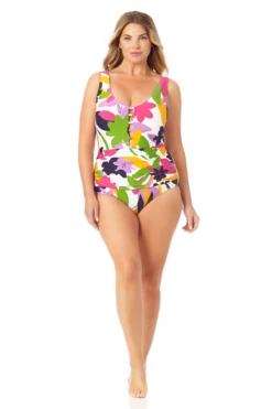 Anne Cole Plus - Center Front Cutout One Piece Swimsuit 8 Anne Cole Plus - Center Front Cutout One Piece Swimsuit -Chic Swimwear Shop 22PO07580 MULT 235