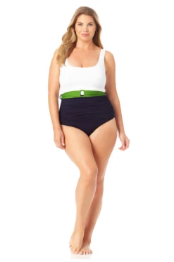 Anne Cole Plus - Belted Scoop Neck One Piece Swimsuit -Chic Swimwear Shop 22PO07701 NVCB 1973