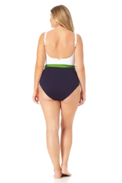 Anne Cole Plus - Belted Scoop Neck One Piece Swimsuit -Chic Swimwear Shop 22PO07701 NVCB 2002