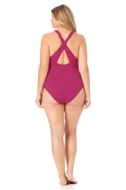 Anne Cole Plus - V Neck Cross Back One Piece -Chic Swimwear Shop 22PO09101 BERR 675