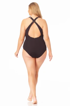 Anne Cole Plus - V Neck Cross Back One Piece -Chic Swimwear Shop 22PO09101 BLK 026