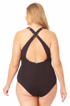 Anne Cole Plus - V Neck Cross Back One Piece -Chic Swimwear Shop 22PO09101 BLK 026 BACK