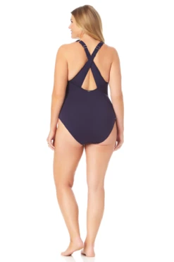 Anne Cole Plus - V Neck Cross Back One Piece -Chic Swimwear Shop 22PO09101 NAVY 1048