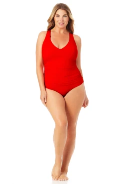 Anne Cole Plus - V Neck Cross Back One Piece -Chic Swimwear Shop 22PO09101 TRPRD 929