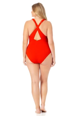 Anne Cole Plus - V Neck Cross Back One Piece -Chic Swimwear Shop 22PO09101 TRPRD 933