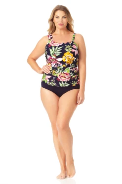 Anne Cole Plus - Assymetrical Ring Bandeau Tankini Swim Top -Chic Swimwear Shop 22PT22861 MYPB36001 MULT 1410