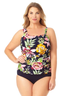 Anne Cole Plus - Assymetrical Ring Bandeau Tankini Swim Top