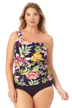 Anne Cole Plus - Assymetrical Ring Bandeau Tankini Swim Top -Chic Swimwear Shop 22PT22861 MYPB36001 MULT 1430 FRONT