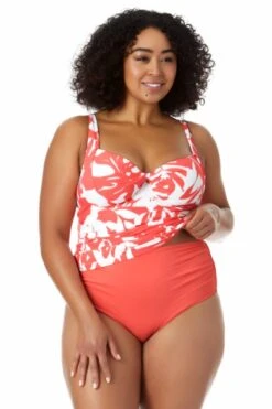 Anne Cole Plus - Retro Twist Front Underwire Tankini Swim Top -Chic Swimwear Shop 22PT23418 MYPB36001 COPT 1170