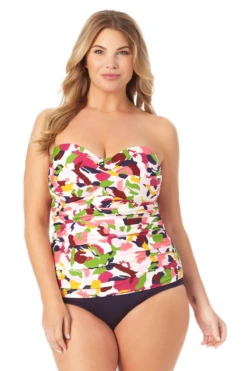 Anne Cole Plus - Twist Front Bandeaukini Swim Top 13 Anne Cole Plus - Twist Front Bandeaukini Swim Top -Chic Swimwear Shop 22PT25063 MYPB36001 MULT 2104 FRONT