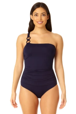 Anne Cole - Ring Strap Asymmetric One Piece Swimsuit -Chic Swimwear Shop 23MO02701 NAVY 930 1