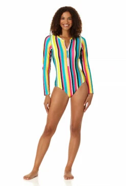 Anne Cole - Women's Long Sleeve Front Zip Rash Guard Swimsuit -Chic Swimwear Shop 23MO03084 MULT 1902