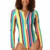 Anne Cole - Women's Long Sleeve Front Zip Rash Guard Swimsuit -Chic Swimwear Shop 23MO03084 MULT 1902 FRONT