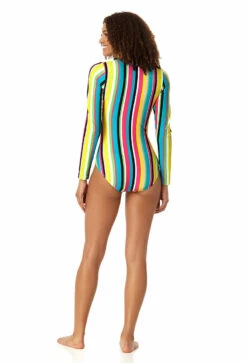 Anne Cole - Women's Long Sleeve Front Zip Rash Guard Swimsuit -Chic Swimwear Shop 23MO03084 MULT 1911