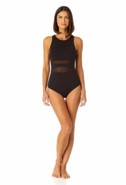 Anne Cole - Women's Mesh High Neck One Piece Swimsuit 10 Anne Cole - Women's Mesh High Neck One Piece Swimsuit -Chic Swimwear Shop 23MO03601 BLK 1003