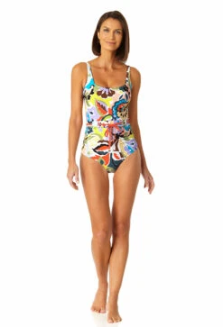 Anne Cole - Women's Belted Square Neck One Piece Swimsuit -Chic Swimwear Shop 23MO05861 MULT 0380