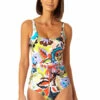 Anne Cole - Women's Belted Square Neck One Piece Swimsuit -Chic Swimwear Shop 23MO05861 MULT 0380 FRONT