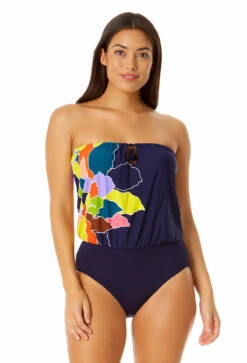 Anne Cole - Women's Strapless Blouson Keyhole One Piece Swimsuit 10 Anne Cole - Women's Strapless Blouson Keyhole One Piece Swimsuit -Chic Swimwear Shop 23MO06150 MULT 1021 FRONT