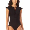 Anne Cole - Women's Flutter Sleeve Zip Up Rash Guard One Piece Swimsuit -Chic Swimwear Shop 23MO07901 BLK 2378 1 FRONT