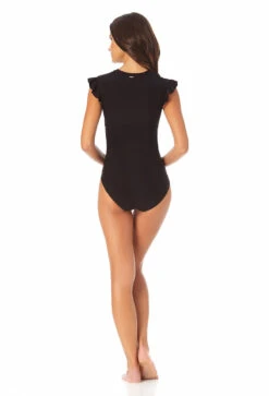 Anne Cole - Women's Flutter Sleeve Zip Up Rash Guard One Piece Swimsuit -Chic Swimwear Shop 23MO07901 BLK 2395