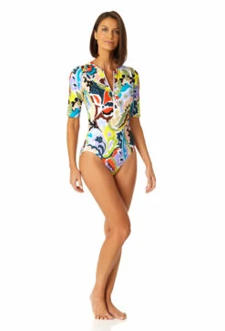 Anne Cole - Women's Half Zip Front Rash Guard One Piece Swimsuit -Chic Swimwear Shop 23MO08261 MULT 0284