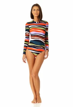 Anne Cole - Women's Long Sleeve Open Back One Piece Rash Guard Swimsuit 9 Anne Cole - Women's Long Sleeve Open Back One Piece Rash Guard Swimsuit -Chic Swimwear Shop 23MO08385 MULT 1485