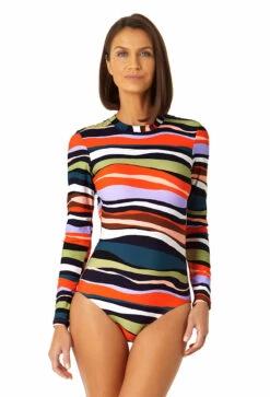 Anne Cole - Women's Long Sleeve Open Back One Piece Rash Guard Swimsuit