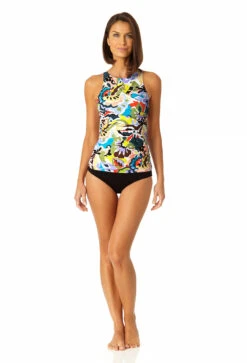 Anne Cole - Women's Front Wrap High Neck Keyhole Tankini Swim Top -Chic Swimwear Shop 23MT24961 MULT MYMB36001 BLK 0211