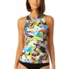 Anne Cole - Women's Front Wrap High Neck Keyhole Tankini Swim Top 2 Anne Cole - Women's Front Wrap High Neck Keyhole Tankini Swim Top -Chic Swimwear Shop 23MT24961 MULT MYMB36001 BLK 0211 FRONT