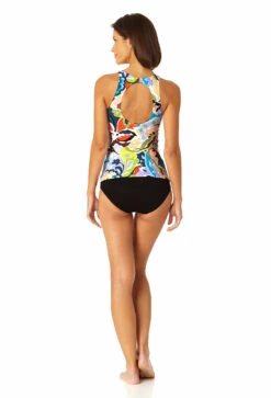 Anne Cole - Women's Front Wrap High Neck Keyhole Tankini Swim Top -Chic Swimwear Shop 23MT24961 MULT MYMB36001 BLK 0222