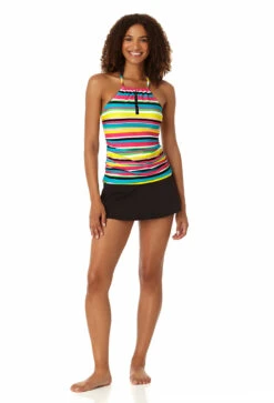 Anne Cole - Women's Center Tab High Neck Tankini Swim Top -Chic Swimwear Shop 23MT29584 MULT MYMB41401 BLK 2031