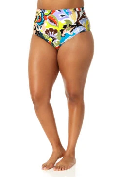 Anne Cole Plus - Women's Fold Over High Waist Shirred Bikini Swim Bottoms -Chic Swimwear Shop 23PB36061 MULT 0916