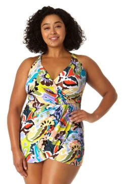 Anne Cole Plus - Women's Swim Dress With Skirted Bottom