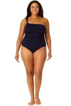 Anne Cole Plus - Ring Strap Asymmetric One Piece Swimsuit -Chic Swimwear Shop 23PO02701 NAVY 1370 1