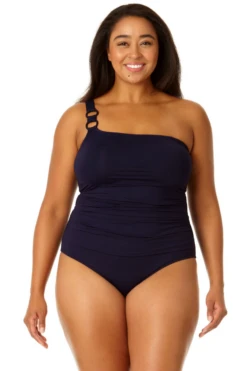 Anne Cole Plus - Ring Strap Asymmetric One Piece Swimsuit -Chic Swimwear Shop 23PO02701 NAVY 1370 4