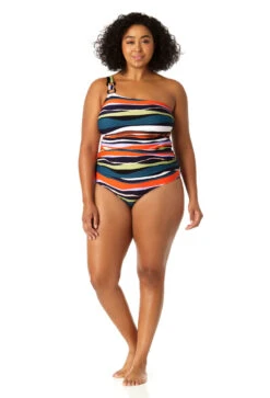 Anne Cole Plus - Women's Ring Strap Asymmetric One Piece Swimsuit -Chic Swimwear Shop 23PO02785 MULT 0462