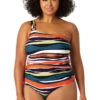 Anne Cole Plus - Women's Ring Strap Asymmetric One Piece Swimsuit -Chic Swimwear Shop 23PO02785 MULT 0462 FRONT