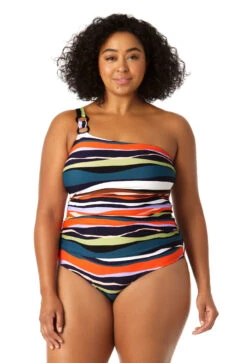 Anne Cole Plus - Women's Ring Strap Asymmetric One Piece Swimsuit
